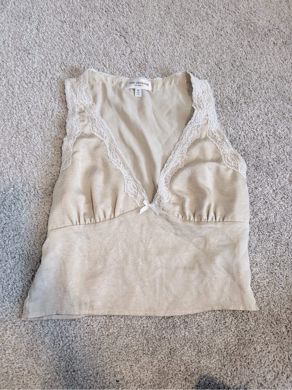 One clothing Cream Lace Trim V-Neck Cami